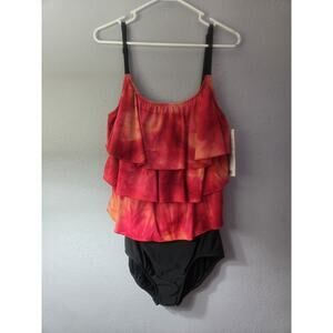 Life by T.H.E. Women's Size 20 One Piece Triple Tier Mio Red Swimsuit 943-60